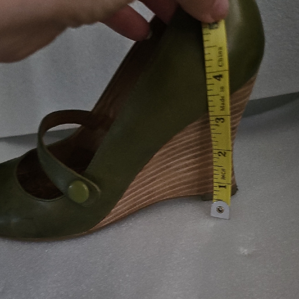 Olive Green Mary Jane Wedge Heels - Picture 7 of 7